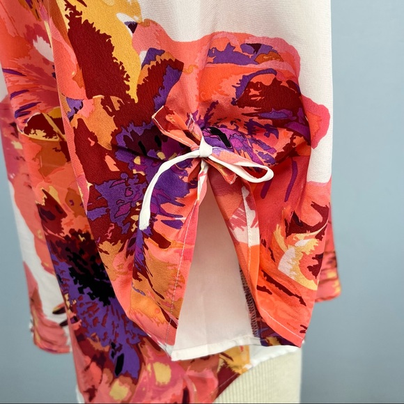 Yumi Kim Silk Floral Long Sleeve Yumi  Top Size XS in Cream and Coral - Picture 5 of 9